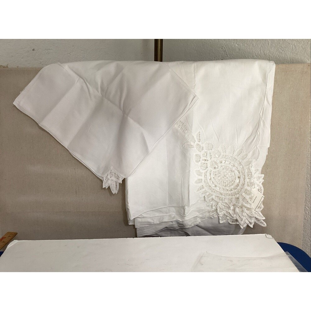 vintage battenburg tessile tablecloth 66”x 108” oblong glory #1313 6 napkins new